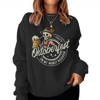 Oktoberfest Skeleton On My Wurst Behavior Women Women Sweatshirt - Thegiftio UK