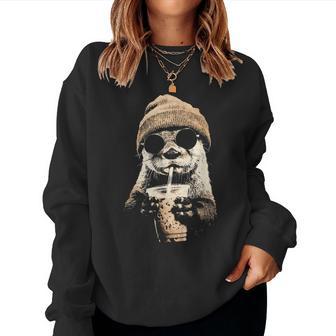 Otter Beanie And Iced Coffee Women Sweatshirt - Thegiftio UK