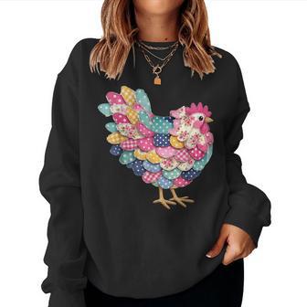 Patchwork Chicken Floral Polka Dot Farmhouse Hen Graphic Women Sweatshirt - Thegiftio UK