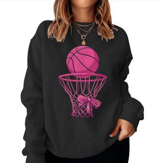 Pink Coquette Bow Basketball Mom Mama Girls Women Sweatshirt - Thegiftio UK