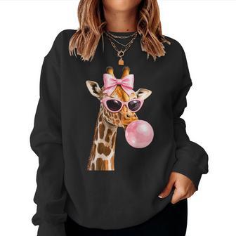 Pink Coquette Bow Giraffe Wearing Sunglasses Wildlife Animal Women Sweatshirt - Thegiftio UK