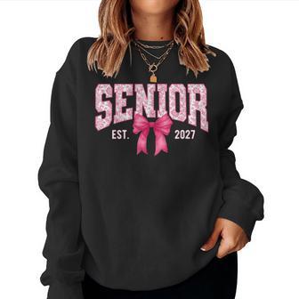 Pink Floral Senior Est 2027 Coquette Bow Class Of 2027 Women Sweatshirt - Thegiftio UK