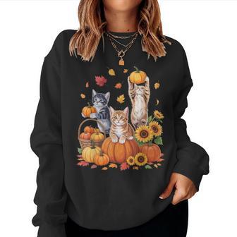 Playful Autumn Cats For Cat Lovers Happy Fall Vibes Women Sweatshirt - Thegiftio UK