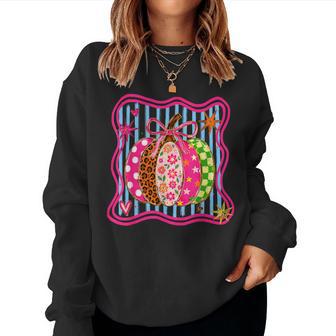 Preppy Fall Pumpkin Coquette Bow Floral Leopard Checker Women Sweatshirt - Thegiftio UK
