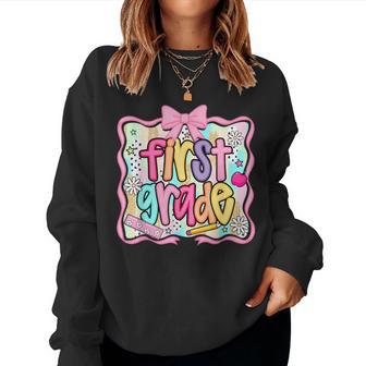 Preppy First Grade Back To School 1St Grade Teacher Girl Kid Women Sweatshirt - Thegiftio UK