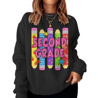 Preppy Second Grade Teacher 2Nd Grade Back To School Girls Women Sweatshirt - Thegiftio UK