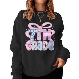 Preppy Seventh Grade Teacher 7Th Grade Floral Coquette Bow Women Sweatshirt - Thegiftio UK