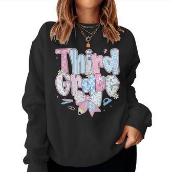 Preppy Third Grade Back To School Coquette Bow Teacher Kids Women Sweatshirt - Thegiftio UK