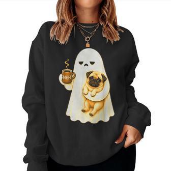Pug Ghost Meh Coffee Grumpy Halloween Women Sweatshirt - Thegiftio UK