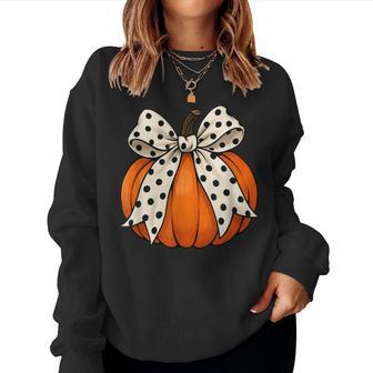 Pumpkin Polka Dot Bow Fall Coquette Women Sweatshirt - Thegiftio UK