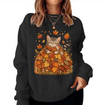 Pumpkin Season Autumn Kitten Lover Cute Fall Cat Women Sweatshirt - Thegiftio UK