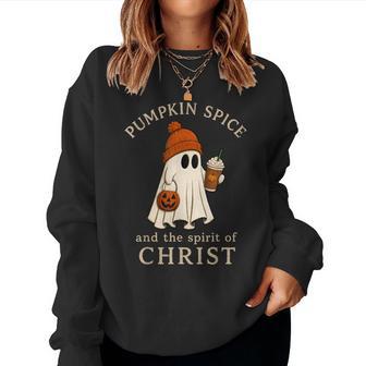 Pumpkin Spice And The Spirit Of Christ Halloween Christian Women Sweatshirt - Thegiftio UK