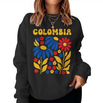 Retro Boho Floral Colombia Flag Colombian Pride Kids Women Sweatshirt - Thegiftio UK