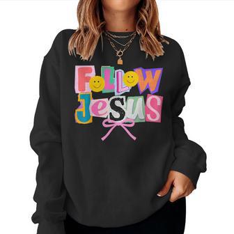 Retro Coquette Cute Follow Jesus Bible Verse Faith Christian Women Sweatshirt | Seseable UK
