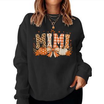 Retro Leopard Mimi Fall Leaves Pumpkin Grandma Thanksgiving Women Sweatshirt | Seseable UK