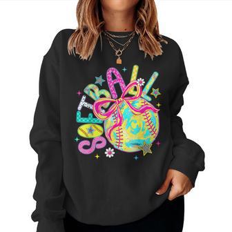 Retro Softball Coquette Bow Game Day Vibes For Girls Women Sweatshirt - Thegiftio UK