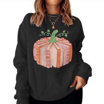 Retro Vintage Fall Book Pumpkin Witch Bookworms Librarians Women Sweatshirt - Thegiftio UK