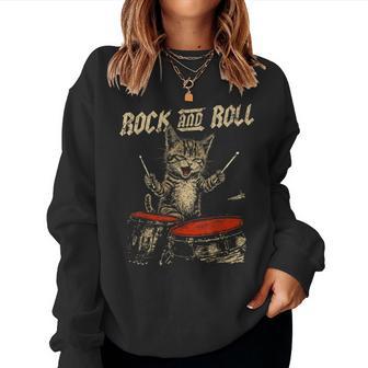 Rock And Roll Cat Playing Drum For Kid Women Sweatshirt - Thegiftio UK
