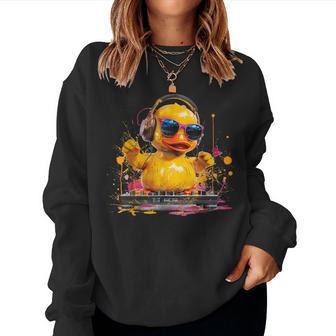 Rubber Duck Turntable Dj Music Dj Rubber Duckie Watercolor Women Sweatshirt - Thegiftio UK