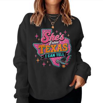 She's From Texas I Can Tell Western Cowgirl Pink Womens Women Sweatshirt - Thegiftio UK