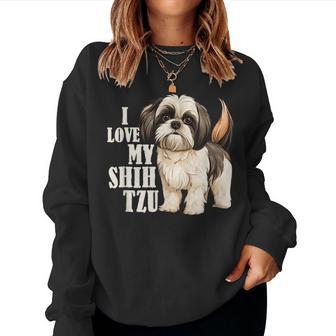 Shih Tzu Mom I Love My Shih Tzu Pet Dog Animal Lover Women Sweatshirt | Seseable UK