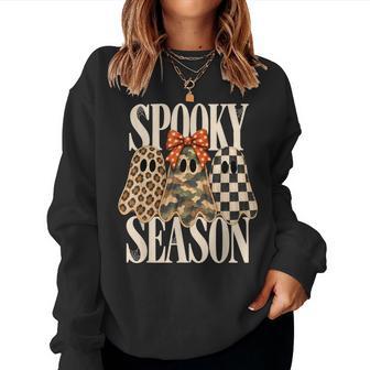 Spooky Season Leopard Camo Checkered Ghost Halloween Fall Women Sweatshirt - Thegiftio UK