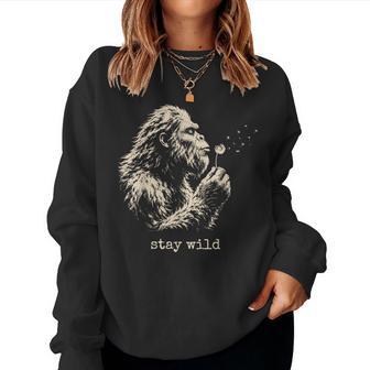 Stay Wild Retro Bigfoot Sasquatch Dandelion Women Sweatshirt - Thegiftio UK