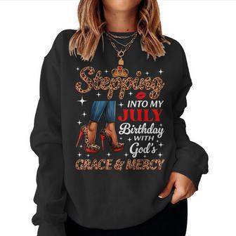 Stepping Into My July Birthday Afro Woman Leopard Heels Women Sweatshirt - Thegiftio UK