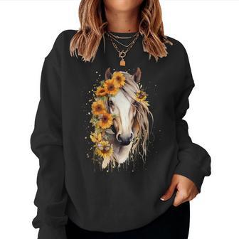 Sunflower Horse Portrait Cowgirl Equestrian Horseback Riding Women Sweatshirt - Thegiftio UK