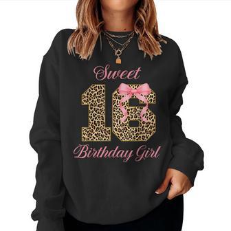 Sweet 16Th Birthday Girl Pink Coquette Bow Leopard 16 Years Women Sweatshirt | Seseable UK