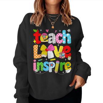 Teach Love Inspire Trendy Teacher Back To School First Day Women Sweatshirt - Thegiftio UK