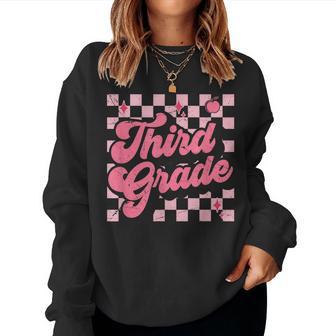 Third Grade Pink Checkered Retro 3Rd Grade Teacher Kids Girl Women Sweatshirt - Thegiftio UK