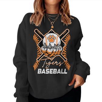 Tigers Baseball Mom Game Day Paw Print Orange Tiger Pride Women Sweatshirt | Seseable UK