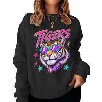 Tigers Spirit 80S Synthwave Cool Mascot For Kids Women Sweatshirt - Thegiftio UK