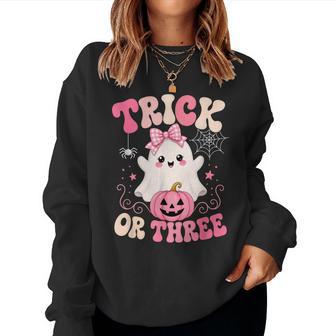 Trick Or Three Cute Ghost Groovy 3Rd Birthday Girls 3 Years Women Sweatshirt - Thegiftio UK