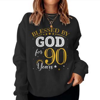 Vintage Blessed By God For 90 Years Old 90Th Birthday Girl Women Sweatshirt - Thegiftio UK