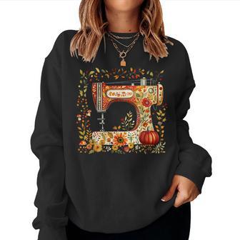 Vintage Floral Pumpkin Sewing Machine Fall Autumn Quilter Women Sweatshirt - Thegiftio UK