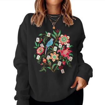 Vintage Mahjong Floral Parrot Tile Game For Women Women Sweatshirt | Seseable UK