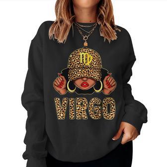 Virgo Black Woman Leopard Cap Hat Zodiac Sign Birthday Women Sweatshirt - Thegiftio UK
