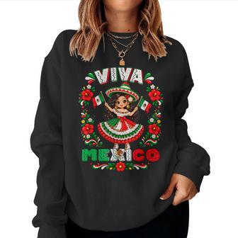 Viva Mexico Mexican Girl Flag Independence Day Women Sweatshirt - Thegiftio UK