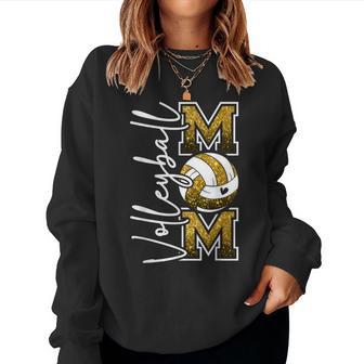 Volleyball Mom Game Day Black & Gold Spirit Cheer Mom Women Sweatshirt | Seseable UK