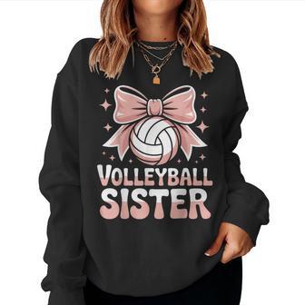 Volleyball Sister Cute Pink Bow Sports Fan Graphic Women Sweatshirt - Thegiftio UK