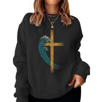Wave Cross Christian Faith Wave Cross Ocean Golden Ratio Women Sweatshirt | Seseable UK