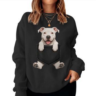 White Pitbull Lover Cute Pocket Pittie Dog Mom Women Sweatshirt - Thegiftio UK