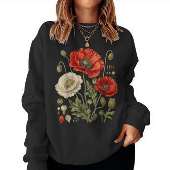 White Red Poppy Flowers Vintage Botanical Garden Plant Women Sweatshirt - Thegiftio UK