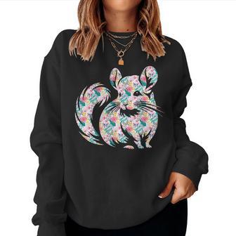 かわいいチンチラ花柄チンチラ 長袖tシャツ レディーススウェットシャツ - Kawaiitshirt