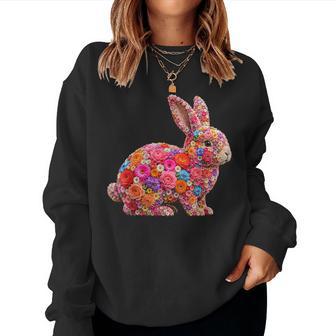 夏に可愛い花うさぎ 花柄 うさぎ レディーススウェットシャツ - Kawaiitshirt