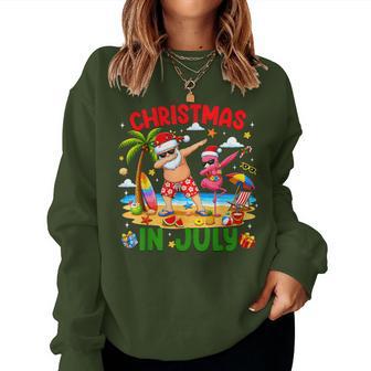 Christmas In July Santa Flamingo Dabbing Summer Vacation Women Sweatshirt - Thegiftio UK