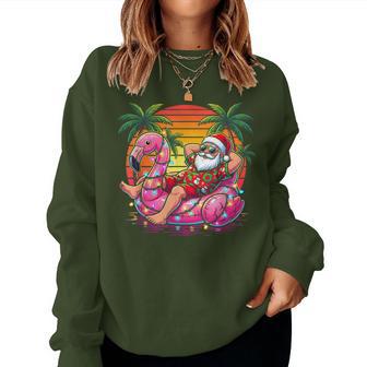 Christmas In July Santa Flamingo Float Summer Beach Xmas Women Sweatshirt | Seseable UK