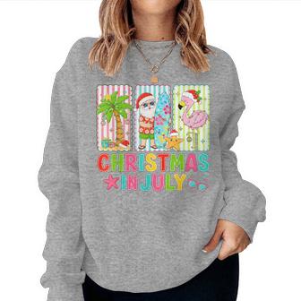 Christmas In July Beach Flamingo Tree Santa Summer Vacation Women Sweatshirt | Seseable UK